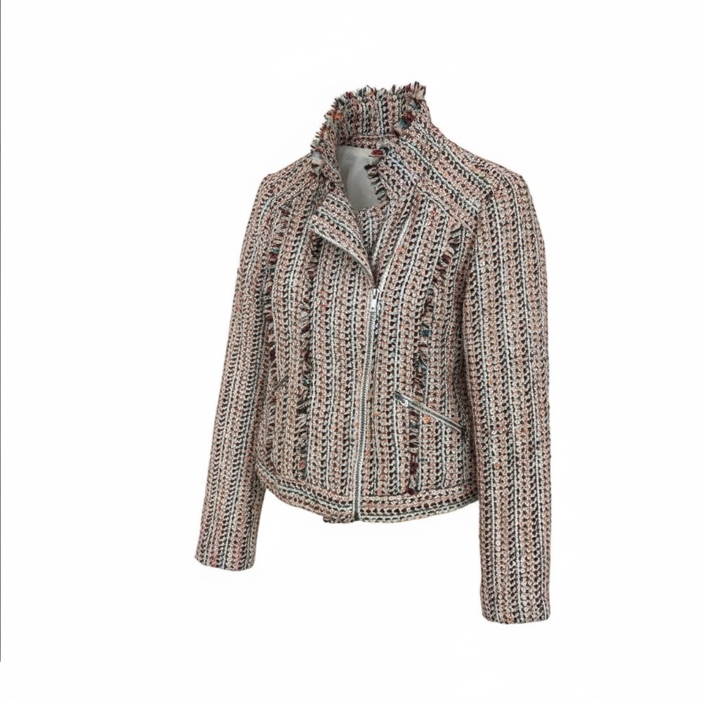 American Rag Tweed Jacket Multi-Colored Size Small Diagonal Zip Frayed Edges S
